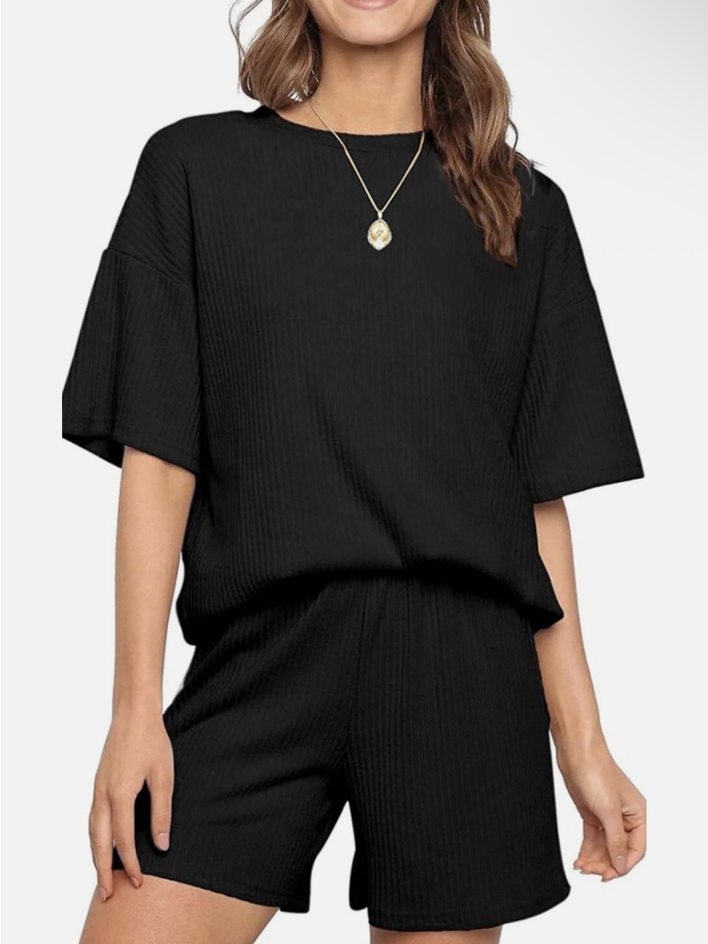 NEW ZESICA Ribbed 2 Piece Short Set Size XL Black New In Package